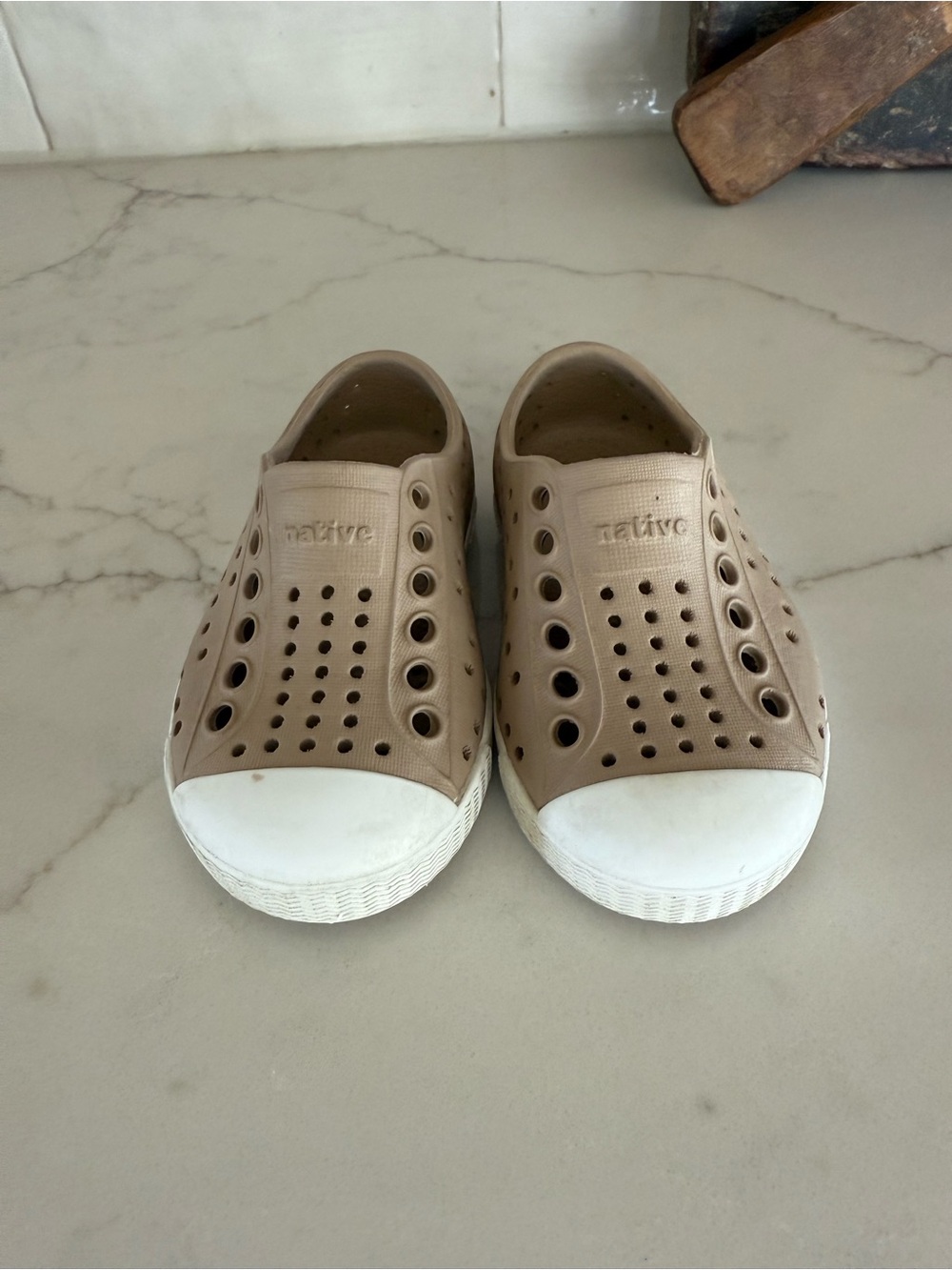 Native Kids Slip-On Water Shoe in Taupe with White Toe